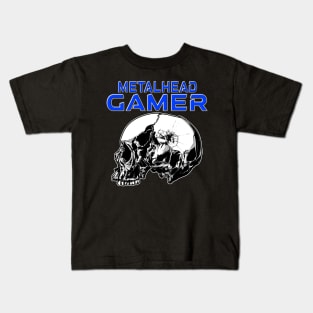 Metalhead Gamer Side Skull Blue Kids T-Shirt